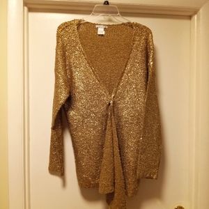 Alberto Makali gold metallic open sequin cardigan sweater size L